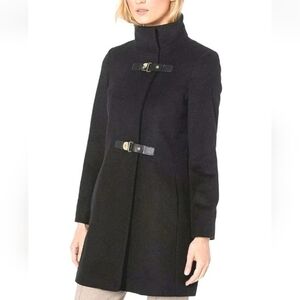 Lauren Ralph Lauren Wool Swing Coat Woman Sz 16 Black Double Buckle Swing Trench